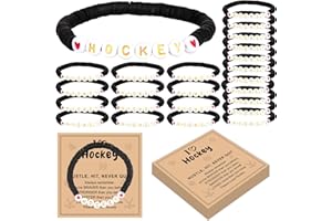 XEQWZVFR 24 Sets Hockey Bracelets Sports Clay Beaded Bracelets with Inspirational Cards Hockey Party Favors Sport Bracelets f