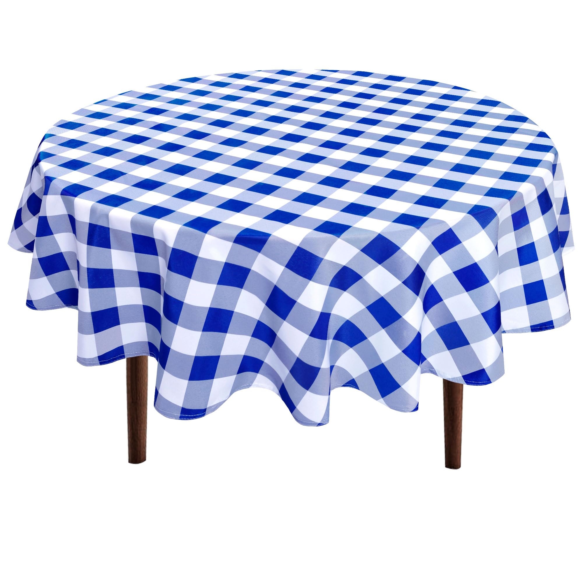 Hiasan Checkered Round Tablecloth 70 Inch - Waterproof Stain and Wrinkle Resistant Washable Fabric Table Cloth for Dining Room Party Outdoor Picnic, Royal Blue and White