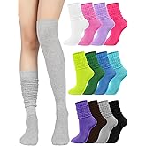 Fourluoo 12 Pairs Women Knee High Socks Bulk Colorful Winter Cotton Slouch Scrunch Stacked Long Boot Socks for Women Girls
