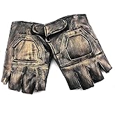 Vintage Gold Real Leather Gloves Steampunk Fingerless Gloves Men Cosplay Costume