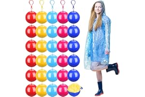 Liitrsh 30 Pcs Rain Ponchos for Adults Portable Disposable Emergency Raincoats Waterproof Raincoats in Ball with Hook Plastic Travel Rain Poncho for Kids Camping Outdoor Cycling Sports, 5 Colors