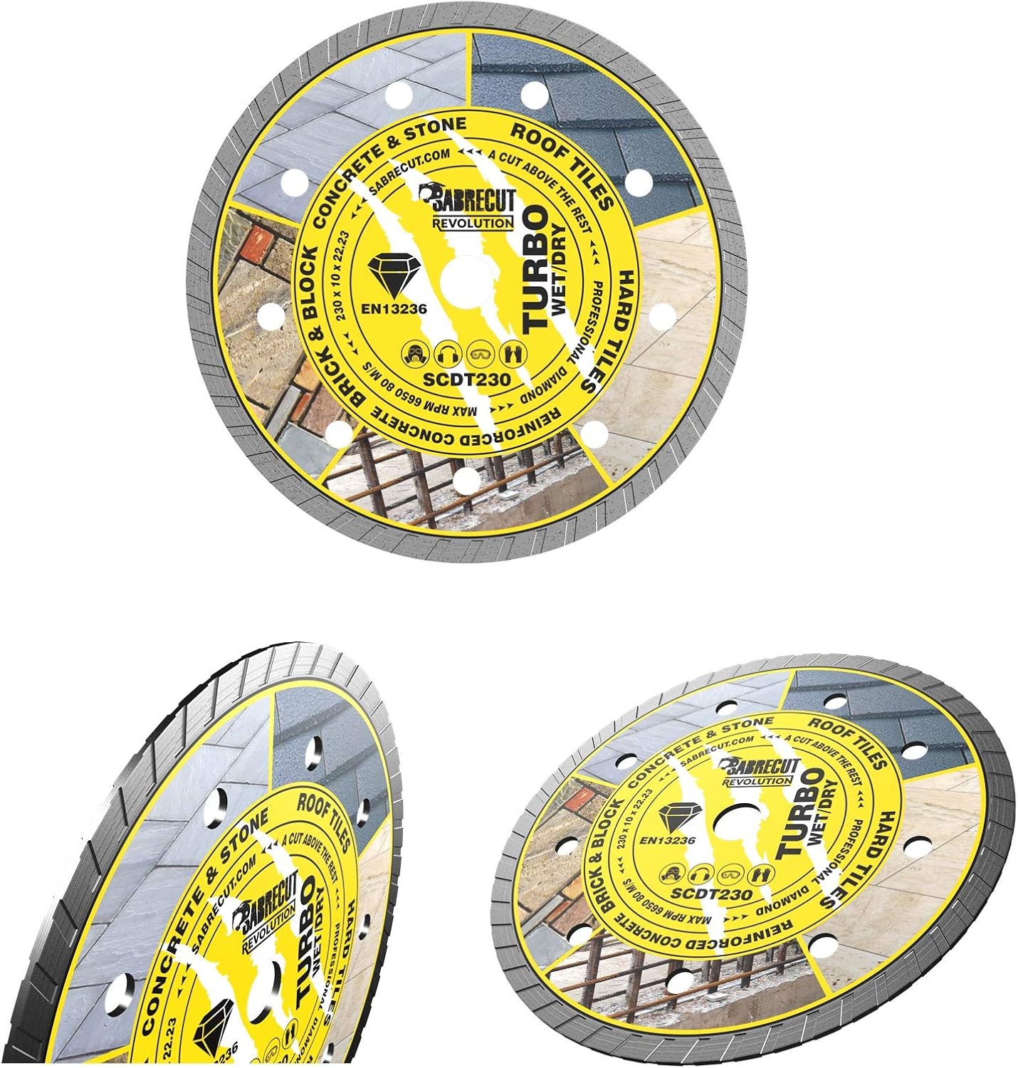 1 x SabreCut SCDT230 230mm (9 inch) x 10mm x 22.23mm Bore Turbo Angle Grinder Diamond Circular Saw Blade, Multicolor - Image 4