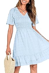 BTFBM Womens V Neck Casual Vacation Dress Short