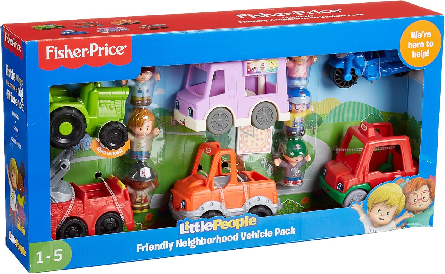 Fisher-Price Little People Friendly Neighborhood Vehicle Gift Set, Toddlers Explore Different Roles People Play in Their Neighborhood with This Set Featuring 6 Roll-Along Vehicles and Figures: Toys & Games