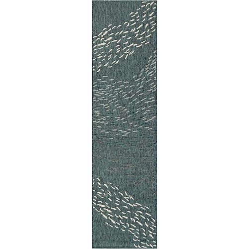 Liora Manne CRER8844994 Indoor/Outdoor Rug, 1'11" x 7'6", School of Fish Teal