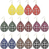 8 Pairs Women Lightweight Bohemian Earrings Wooden Teardrop Cut-Out Dangle Earrings