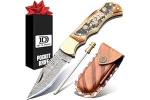 GENERIC Delta : Handmade Damascus Pocket Knife - Hunting, Survival, Folding Knives for Men with Bone Handle for Outdoor Fishing Accessories, Anniversary, Boyfriend, Gifts for Men (White)