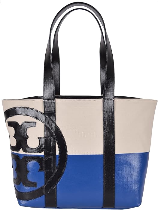 Amazon.com: Tory Burch Natural and Blue Small Dipped Canvas Beach Zip Top Tote: Shoes