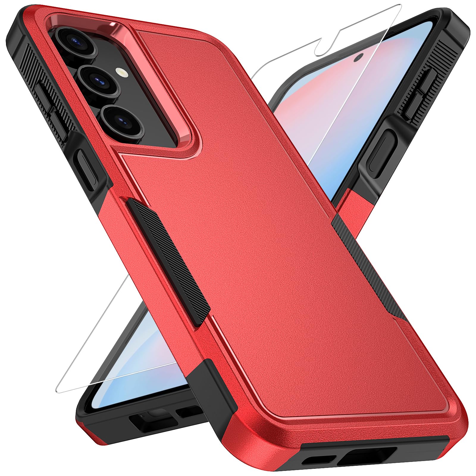 Vinve for Samsung Galaxy A16 5G Case with HD Screen Protector, 10 FT Military Grade Drop Protection, Anti-Slip Breathable Design, Heavy Duty Shockproof Protection Phone Case, Red