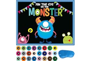 MISS FANTASY Halloween Games Kids - Pin The Eye on The Monster Halloween Party Decorations Gmaes Activities Crafts Supplies for Monster Birthday Family Children Boys Girls Classroom
