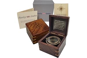 STANLEY LONDON Engraved Compass Personalized in Wood Box | Antique Brass Desk Compass Gifts for Men, Him, Son, Grandson, Teen Boys for Graduation, Baptism, Confirmation, Leadership