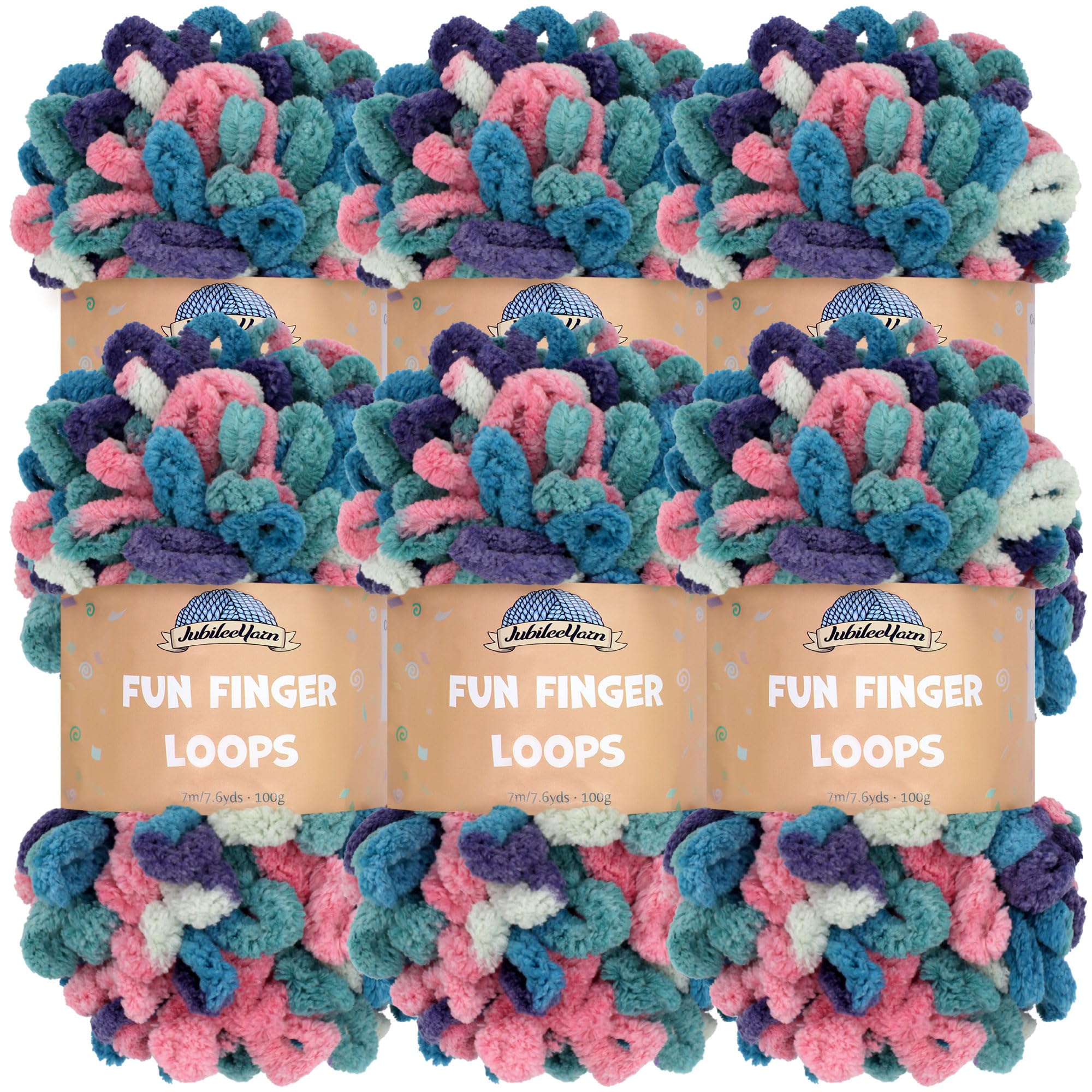 JubileeYarn Fun Finger Loops Yarn - Polyester Jumbo Weight Loop Yarn - 100g/Skein - Lynx - 6 Skeins