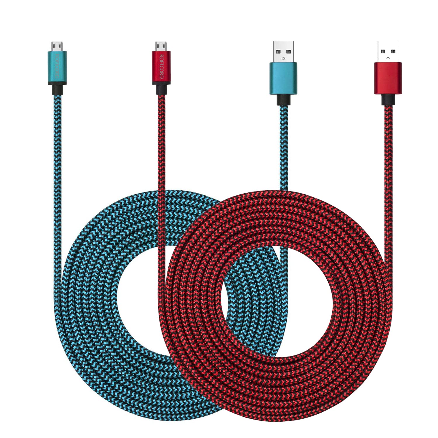 ROFICORD Micro USB Cable 3M with 3A Fast Charging, 2Pack Ultra Durable 10ft Nylon Braided Charger Cords for Galaxy S7/S6/J8/J7 Note 5,Kindle,LG,PS4,Camera,Xbox One and More (Red + Blue)