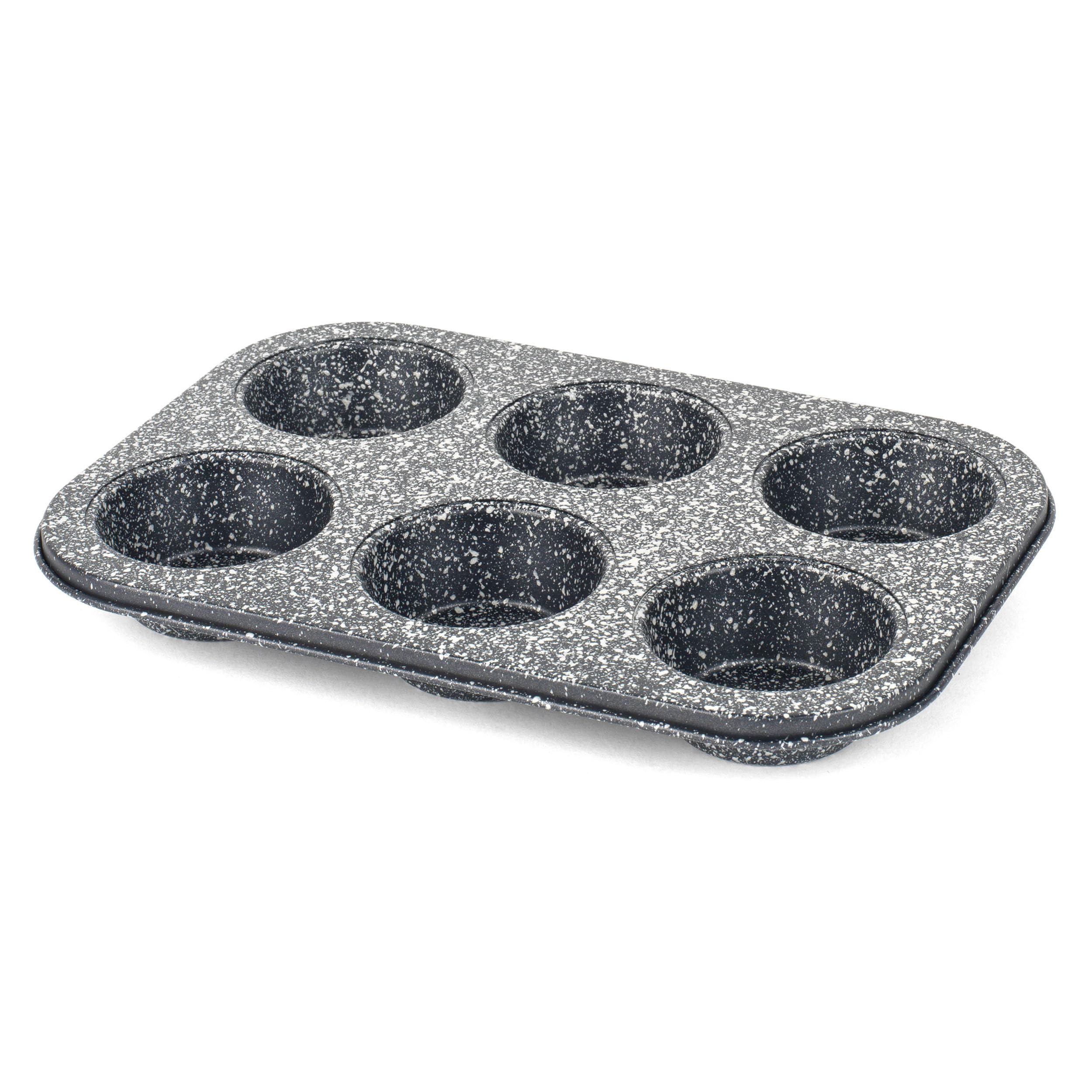 Salter BW07035BRMFOB Megastone Carbon Steel 6 Cup Muffin Pan, Baking Tray, Cake Tin, Non-Stick Coating, PFOA-Free, Oven Safe, Long-Lasting Bakeware, Strong & Durable