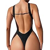 Foxiny Sexy Backless Cheeky High Cut Leg Thong V Neck One Piece Swimsuit