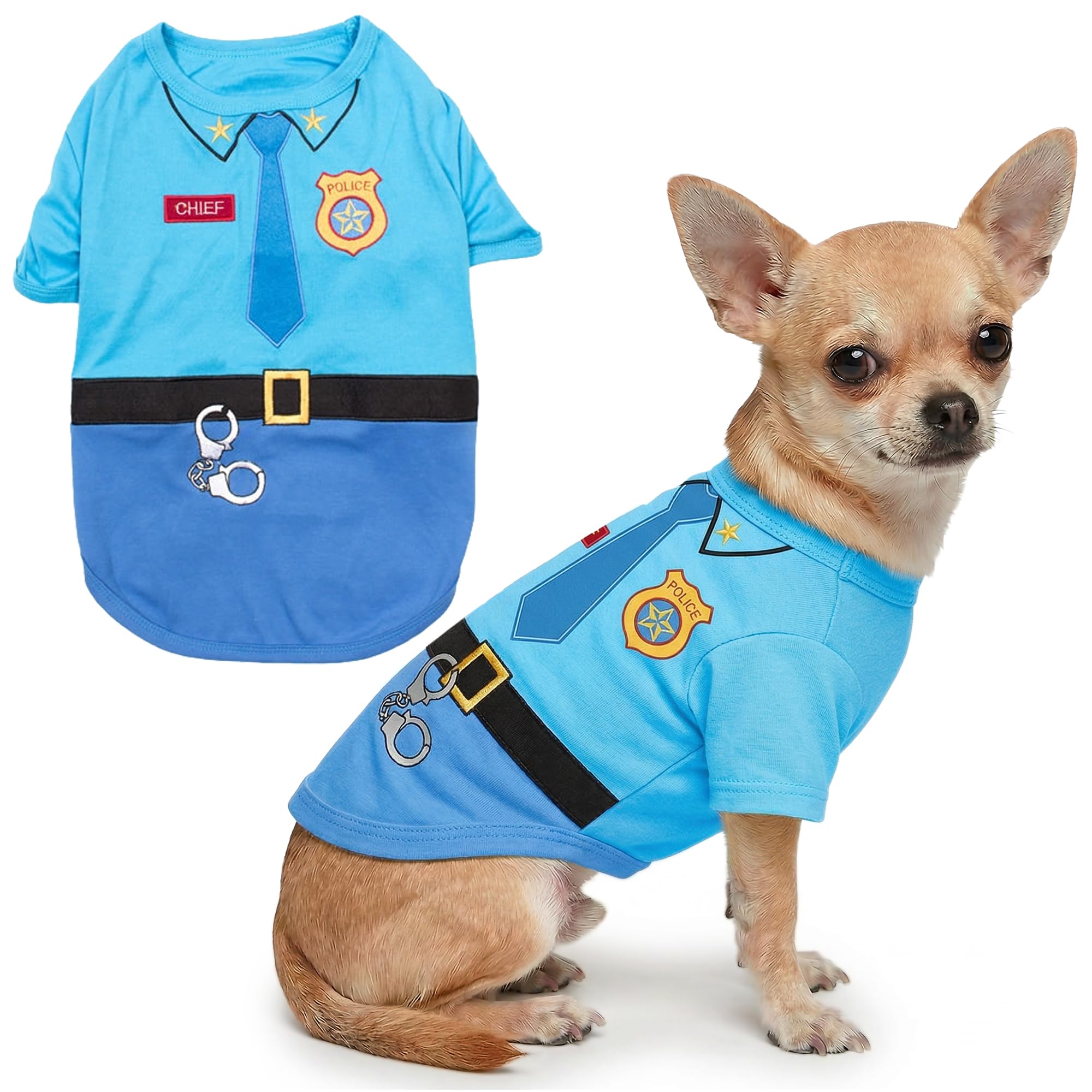 Parisian Pet - Funny Dog Cat Pet Costumes, Shirt Outfits for Halloween - Police, Prisoner, Ketchup, Mustard, Doctor, Firefighter, Sailor, Pirate (Officer Woof - Police Officer, S)