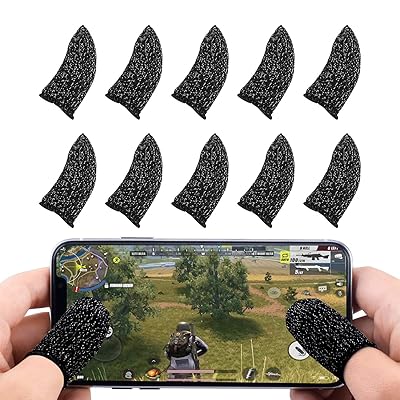 Newseego Mobile Game Finger Sleeve [10 Pack], Touch Screen Finger Sleeve Breathable Anti-Sweat Sensitive Shoot and Aim Keys for Rules of Survival/Knives Out for Android &amp; iOS (Black)