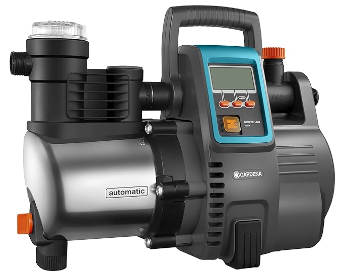GARDENA Premium Hauswasserautomat 6000/6E LCD Inox: Hauswasserpumpe mit 6000 l/h Fördermenge, 1300 W Motor, mit LC-Display, P