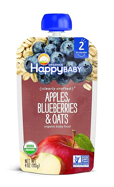 HAPPY BABY ORGANIC BABY FOOD, APPLES, BLUEBERRIES & OATS, 4 OZ