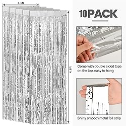 PABUES 10 Pack 3.3 x 6.6 FT Silver Foil Fringe