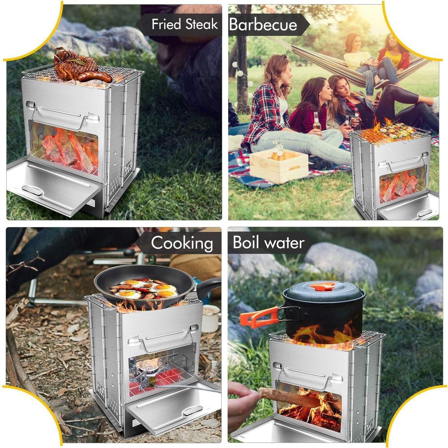 Tinffy Portable Outdoor Mini Barbecue Stove Stainless Steel Folding Furnace Backpacking & Camping Stoves