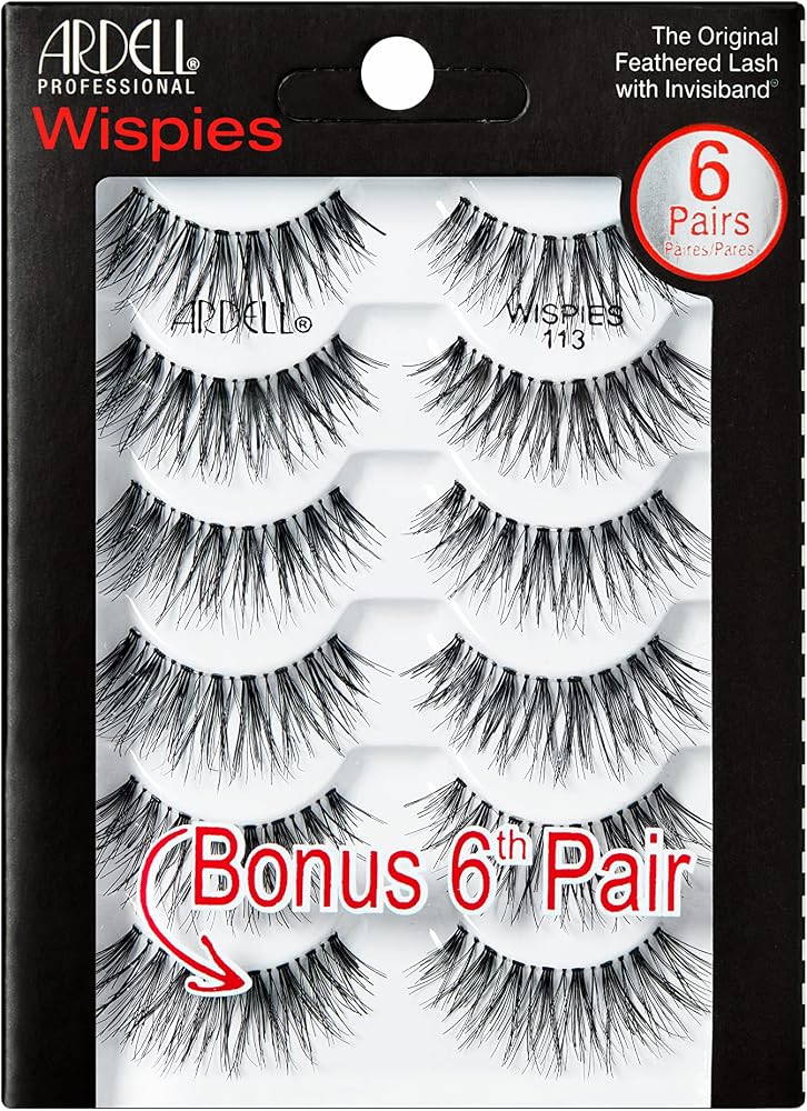 Ardell Wispies Lashes 113 Natural Look Wispy Strip False Eyelashes, 6 Pairs | The Original Lightweight & Seamless Blend with