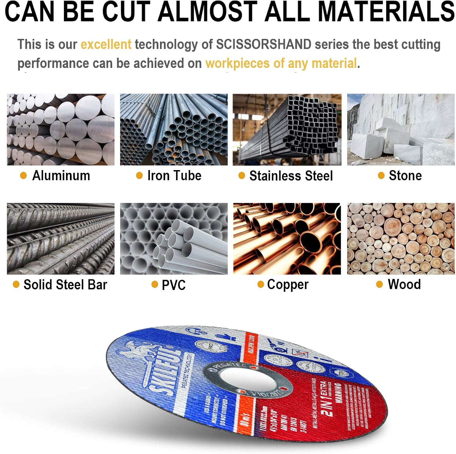 SKILFUL Cut Off Wheels 25 Packs, Cutting Wheels 4-1/2 inch Ultra-Thin Metal/Stainless Steel Cutting Disc Cutting Metal, Aluminum, Wood, PVC, ABS, Stone for Angle Grinder: Industrial & Scientific