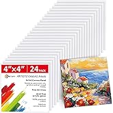 Simetufy 24 Pack 4x4 Inch Mini Canvas Boards Painting Panels, 100% Cotton Primed Acid-Free for Oil, Watercolor & Acrylic Painting, Art Projects