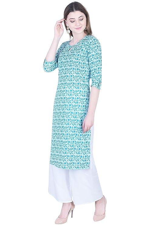 mPretty Women's Cotton Light Blue Straight Printed Kurti (SCK541_SkyBlue)