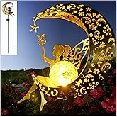 Merrytech Solar Angel & Fairy Moon Waterproof Lights, Outdoor Garden Statues Decor, Outside Metal Yard Art Ornaments for Pati