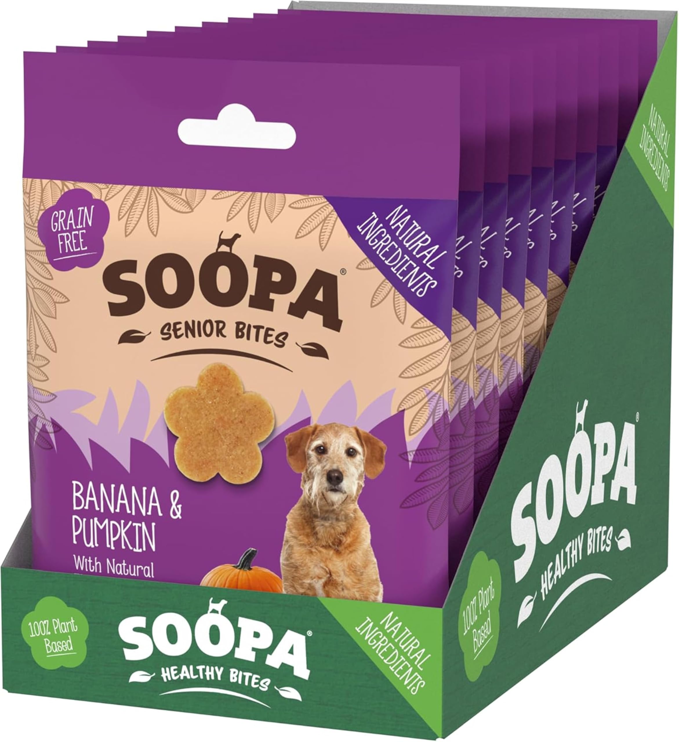 Soopa Banana & Pumpkin Senior Bites 10-Pack, Healthy, Human-Grade, Grain-Free, Natural Dog Treats for Small Dogs, Medium, Large, Soft Dog Training Treats for Older Pups, Low Fat, Vegan, 10 x 50 g — image 1