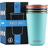 Real Deal Steel Party Pints: 16 oz Pint Cups, Stackable Tumblers, Eco Friendly Premium Metal Drinking Glasses