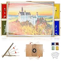 Elegant Wood Grain 2-in-1 Rotating & Tilting Puzzle Board 1500 Pieces, 36"x26" Wooden Board with Drawers, Lazy Susan Base, Co