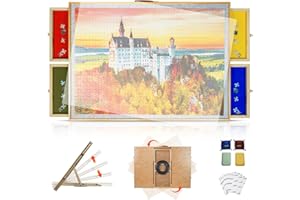 Elegant Wood Grain 2-in-1 Rotating & Tilting Puzzle Board 1500 Pieces, 36"x26" Wooden Board with Drawers, Lazy Susan Base, Co