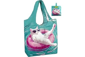 BeeGreen Cat Reusable Grocery Bags,Heavy Duty Totes for Women, Foldable Grocery Bag Large Shopping Totes with Handles for Wor