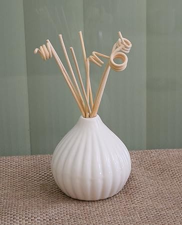 Pure Source India Ceramic Pot (pot: 4 inch, sticks: 8 inch, White)