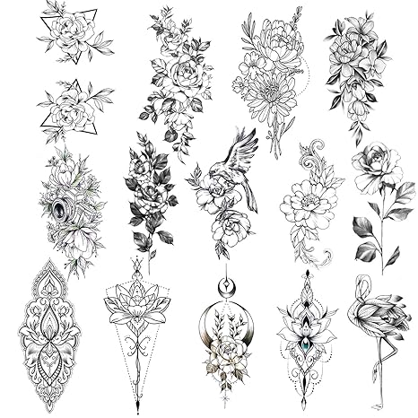 Konsait 14 Feuilles Sexy Réaliste Fleur Tatouages