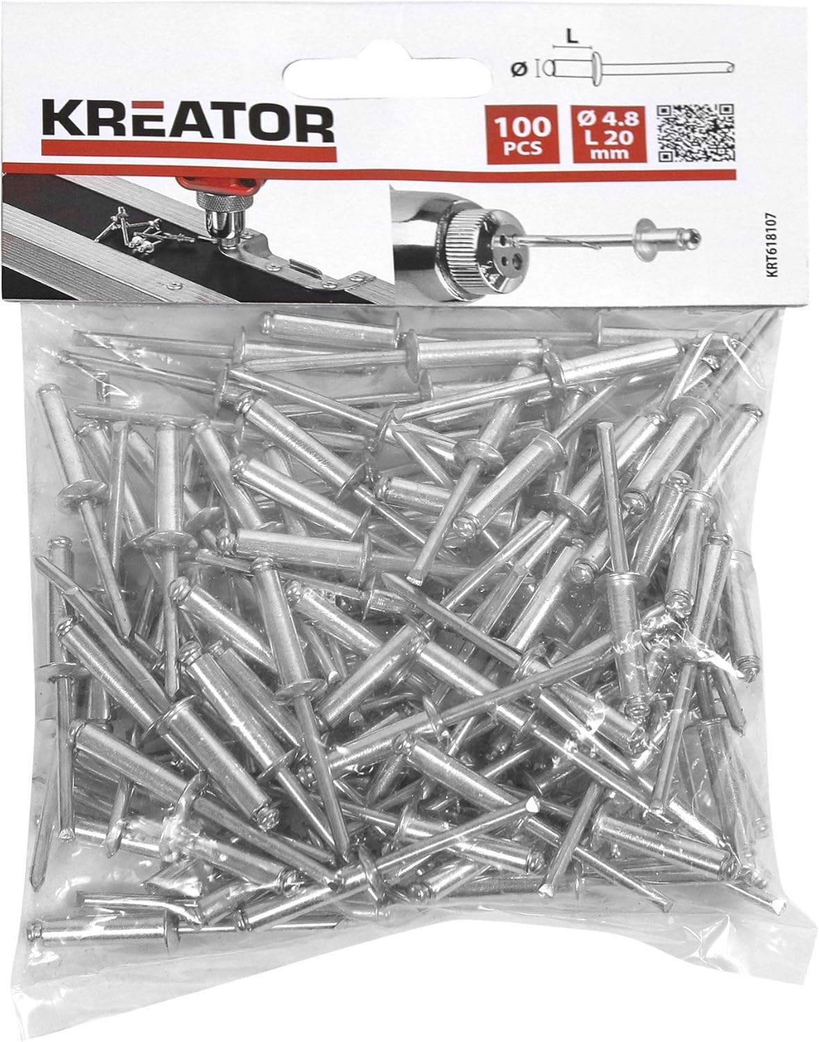 Pack of 100 KRT618107 Rivets Pop Rivets Blind Rivets 4.8 Diameter x 20