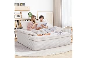 LIKIMIO 59'' Oversized Chaise Lounge Chair Sofa Bed - Plush Corduroy Upholstered Reading Chair, Cloud Couch for Living Room, No Assembly (Beige)