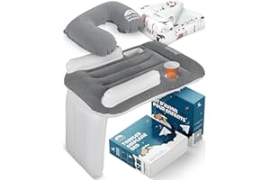 Airplane Bed for Toddler - Inflatable Airplane Bed for Kids with Blanket & Neck Pillow Included - Fits All Seats, with Cup Ho