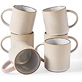 famiware Coffee Mug Set for 6, Star 16 oz Catering Mugs Cup Set with Handle for Coffee, Tea, Cocoa, Milk - Ceramic Stoneware Drinkware Set, Cappuccino White