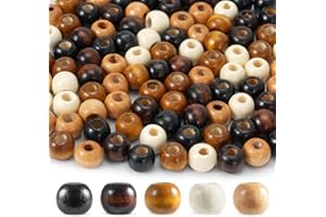 100pcs Large Hole Wooden Beads for Crafts, 10mm Vintage Round Natural Beads, Big Wood Braid Hair Beads, 5 Colors Macrame Wide