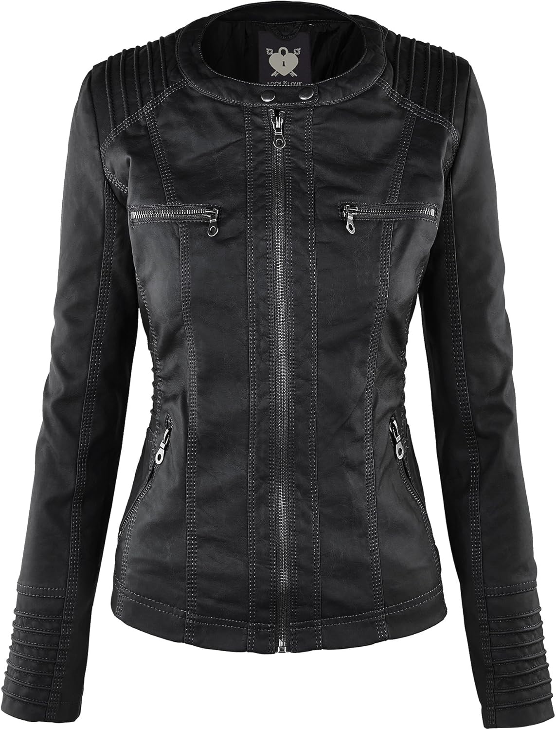 Lock and Love Women's Removable Hooded Faux Leather Moto Biker Jacket (XS~2XL) at  Women's Coats Shop