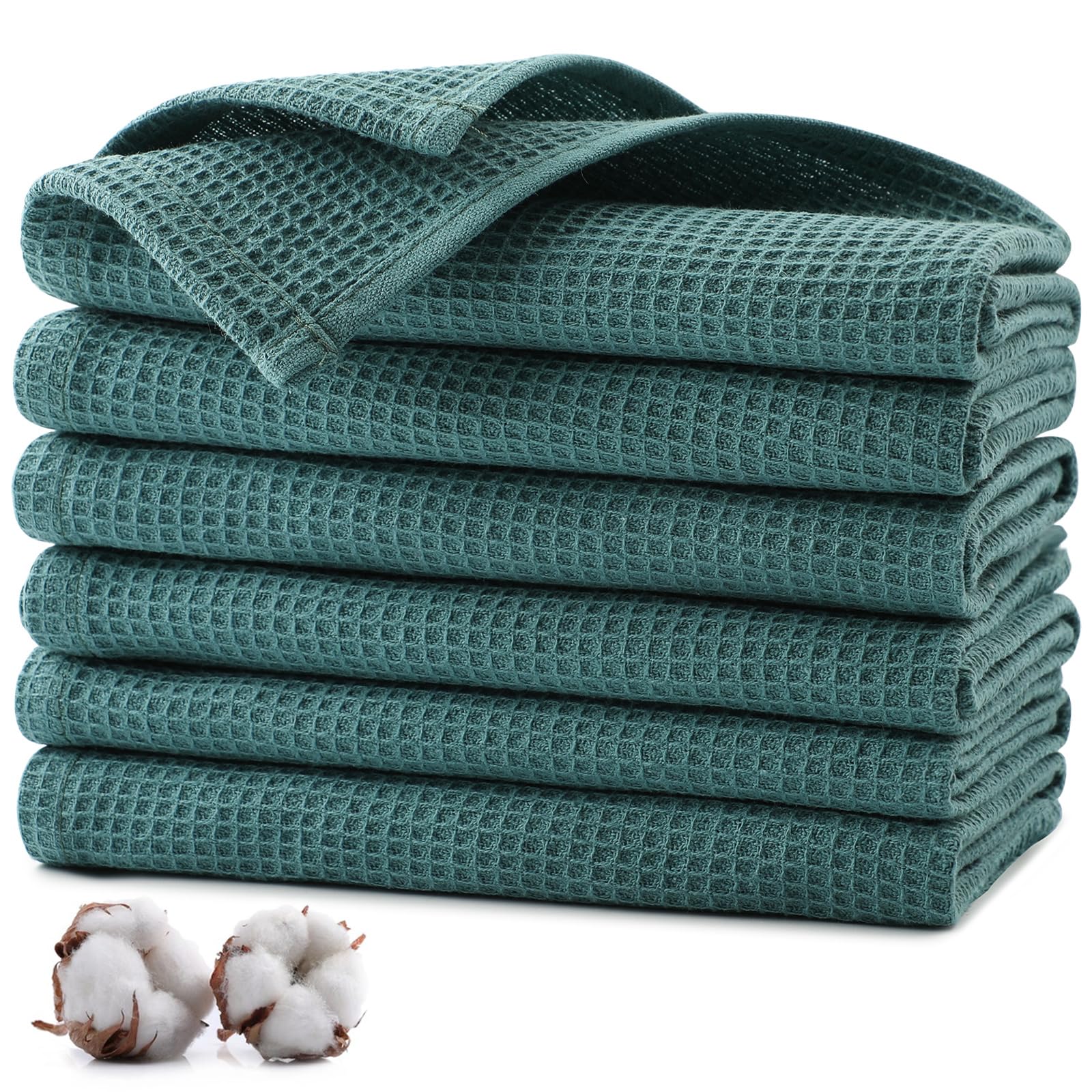 Jogoico 6pcs Highly Absorbent Soft Dish Cloths 35 x 35 cm Kitchen Dish Towels 100% Cotton Quick Drying Kitchen Cloths Waffle Hand Towels for Kitchen Cleaning Dark Green