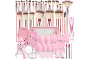 GRNHEAT 73PCS Makeup Brushes, Makeup Brush Set Professional Makeup Kit Multi-functional Makeup Tool Set with Case Facial Makeup Accessories,Brush Set Eye & Makeup Sponge(Pink)