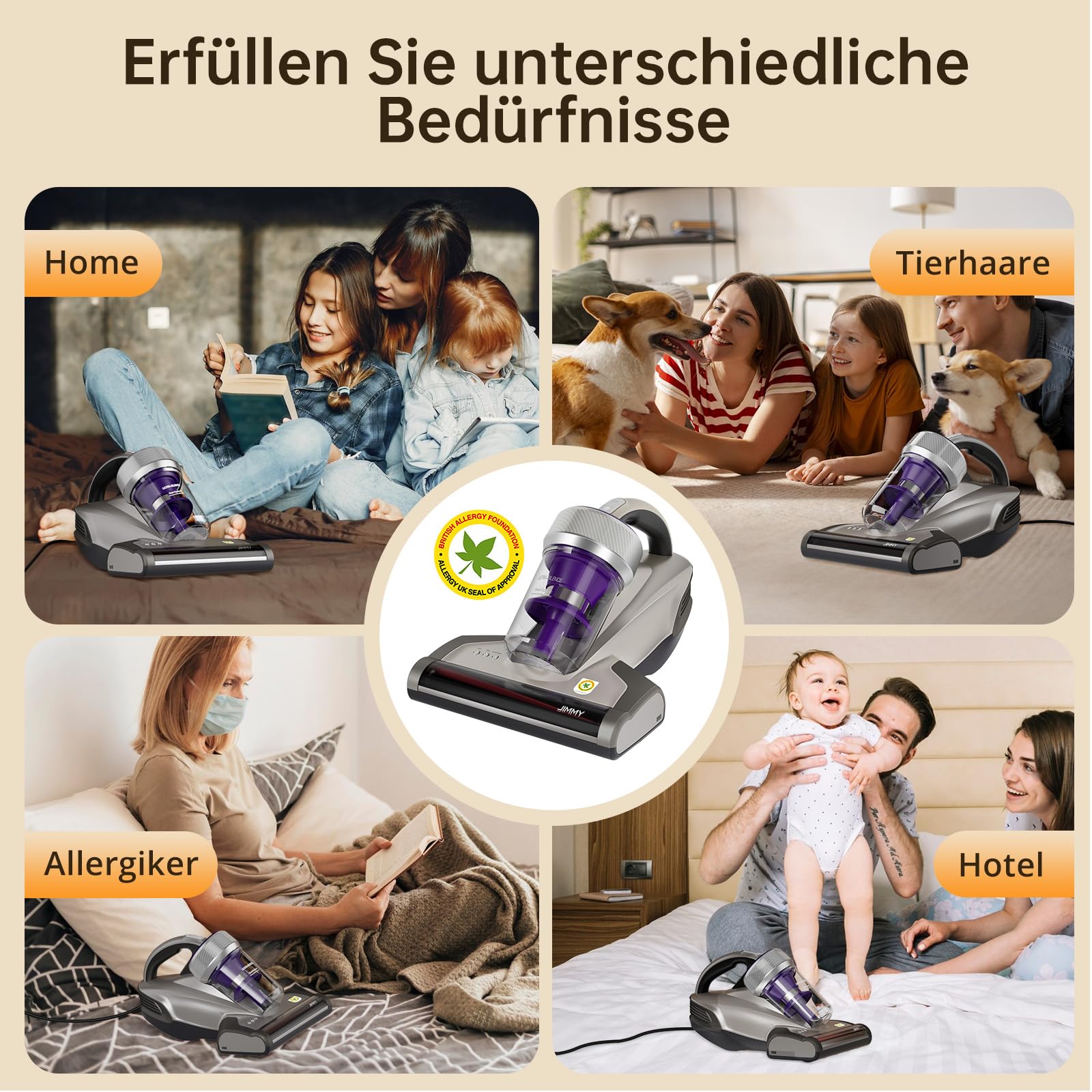Jimmy JV35 Milbensauger für Matratzen mit UV-C Licht 700W Leistung, Matratzensauger mit Heißer Wind Funktion, Doppelter Zyklon, Bett-Staubsauger und Matratzenreiniger für Matratzen, Betten, Sofa 9