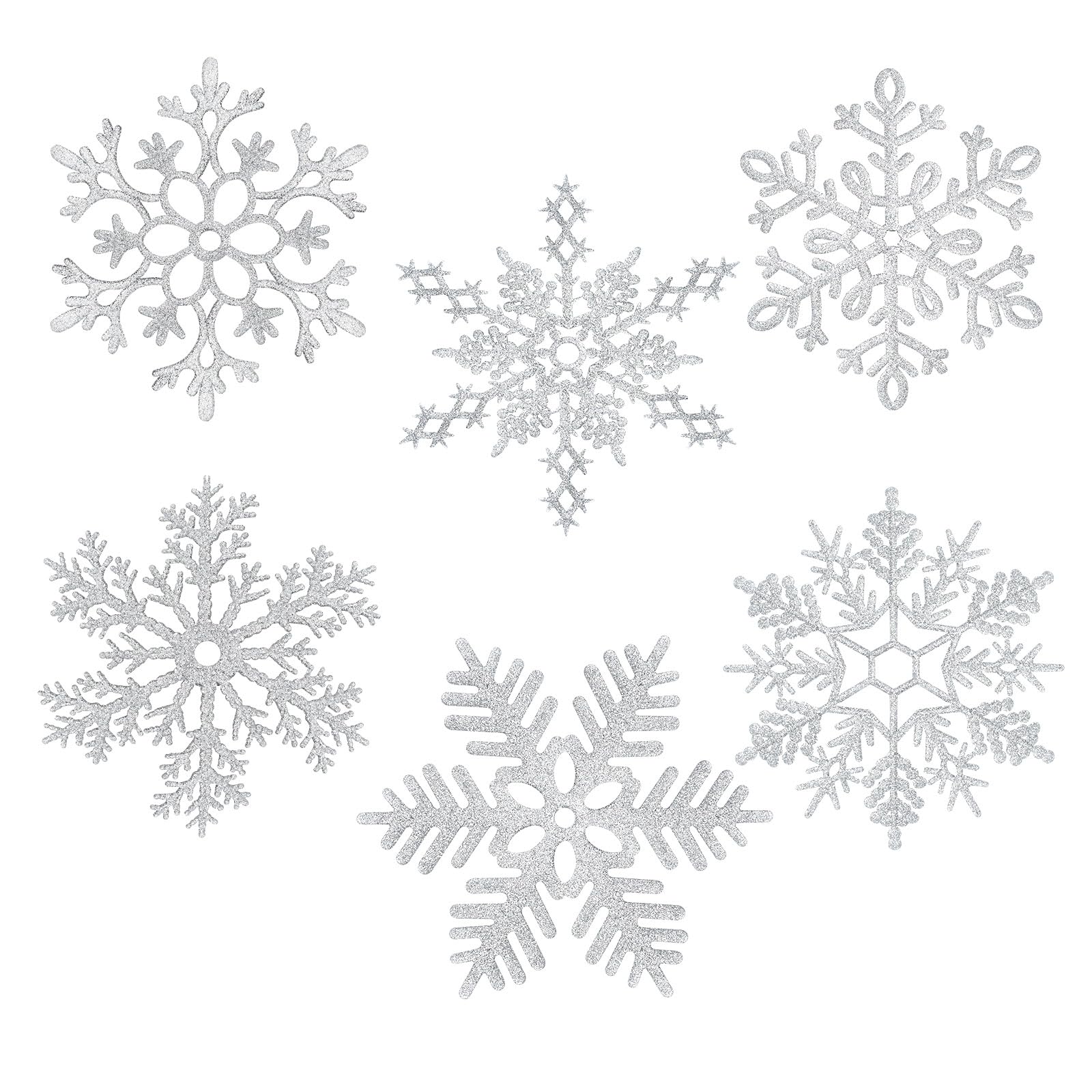 MIAHART 12 inches Large Silver Snowflakes Ornaments 6 Pack Big Plastic Glitter Snowflake Ornaments for Christmas Tree Winter Indoor Outdoor Window Giant Craft Hanging Snowflakes Decorations