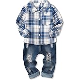 Coco&RARA Toddler Baby Boy Clothes Outfits Button Down Long Sleeve Plaid Shirt + Denim Pants 2PCS Fall Winter Clothing