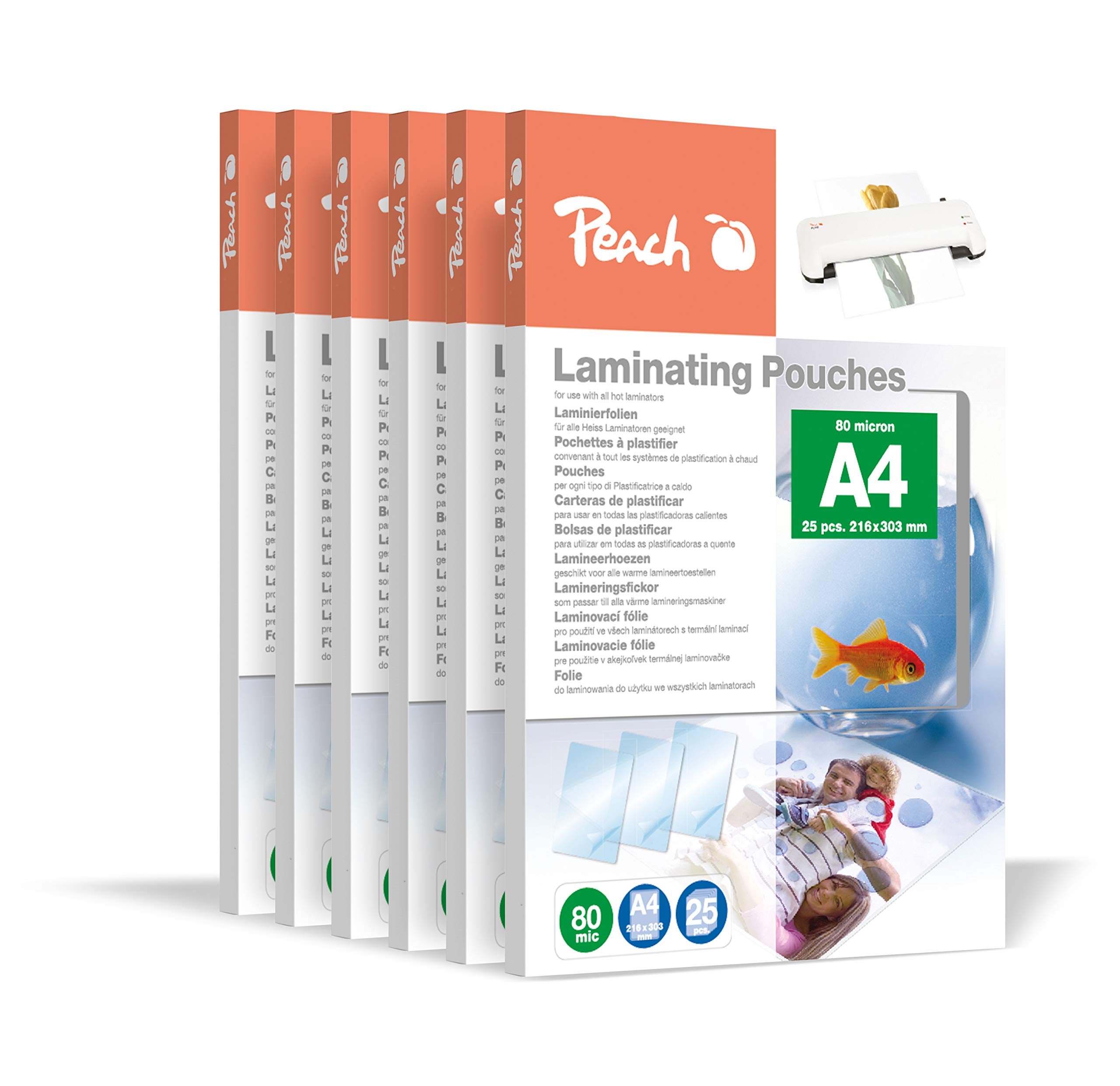 Peach Laminating Pouches A4-80 mic - 600 Pouches - Premium Quality for Best Laminating Results - Compatible with Devices of All Brand Manufacturers - Glossy - PP580-60A