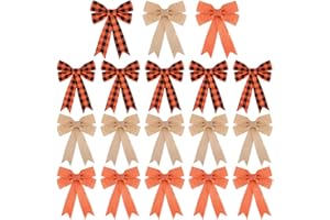 WILLBOND 18 Pcs Fall Bows for Wreath Thanksgiving Wreath Bows Orange Black Burlap Buffalo Halloween Autumn Bow for Thanksgiving Gift Home Indoor Front Door Outdoor Wall Decor Supplies, 5 x 7 Inch